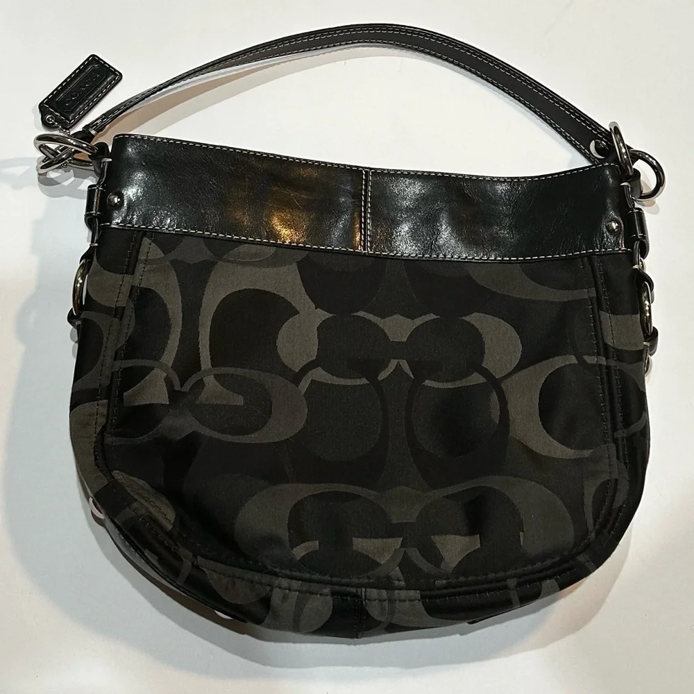 Coach Black and Gray Optic Signature Zoe‎ Shoulder Bag